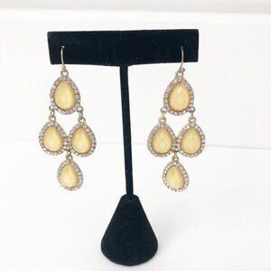 Anthropologie Chandelier Earrings Rhinestone Yellow Dangle Marquise Worn 1X